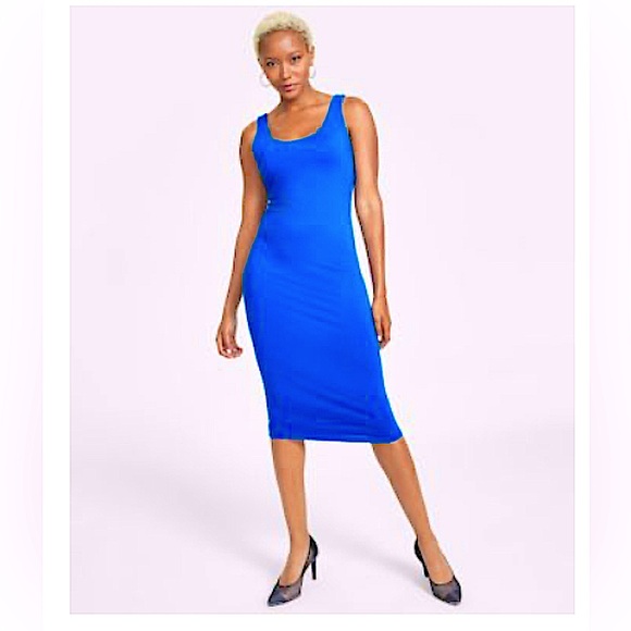 BAR III ROYAL COBALT BLUE MIDI very STRETCHY FULLY lined DRESS XS S NWT - Picture 1 of 8